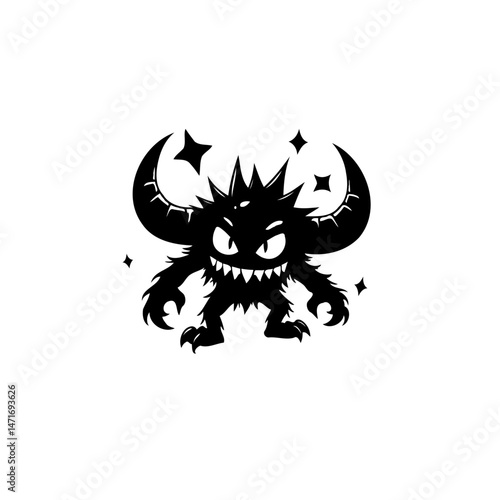 Enigmatic Silhouette of a Fanciful Creature with Star Accents on White