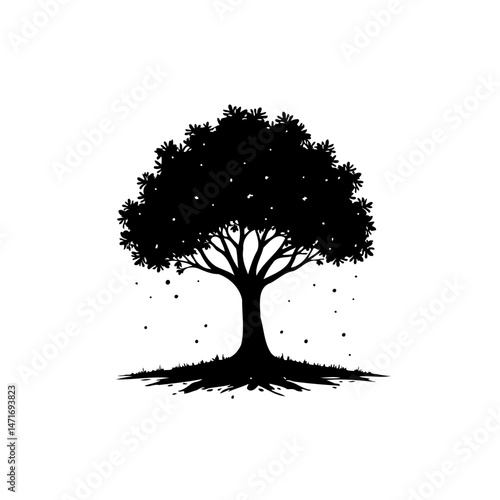 Silhouette of a majestic tree against a blank backdrop, exuding natural beauty