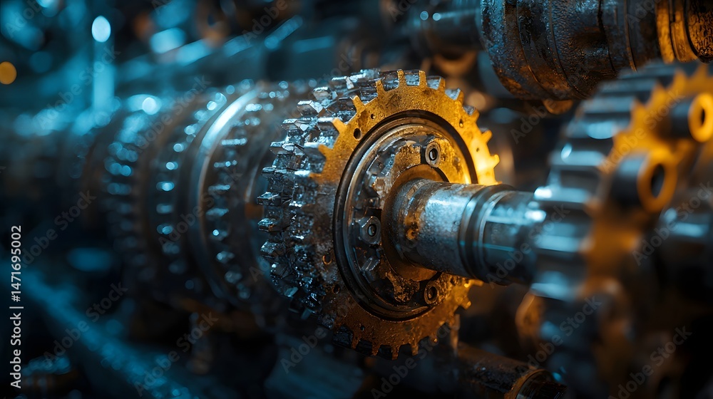 Gear shifting out of alignment, audible strain, mechanical threat visualized, Cinematic Scene Gear shifting out of alignment, audible strain, mechanical threat visualized, Cinematic Scene
