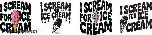 Funny 'I Scream for Ice Cream' Melting Text Silhouette Set