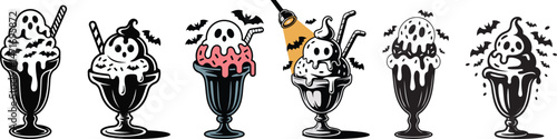 Halloween Ghost Ice Cream Sundae Silhouette Set - Spooky Dessert