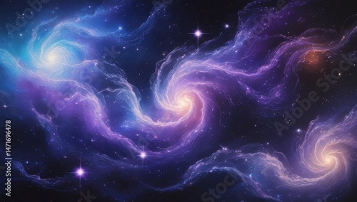 A mesmerizing cosmic artwork featuring vibrant swirls of color that capture the beauty of the universe. The blend of pink, orange, and green evokes a sense of wonder and celestial mystery