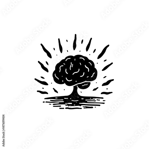 Abstract Brain Illustration with Radiating Energy, Symbolizing Idea Generation