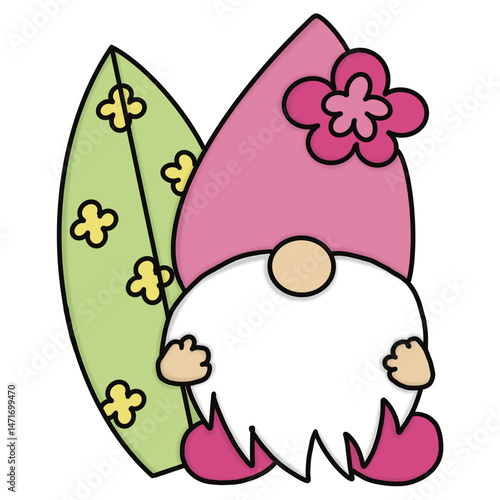 Gnome and surfboard 