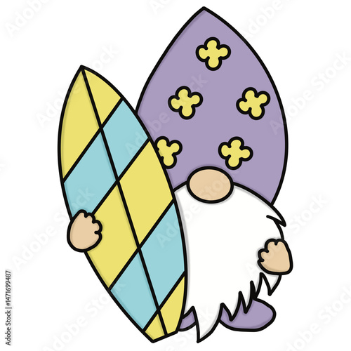 Gnome and surfboard