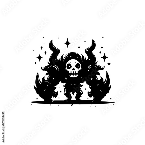 Stylized Grim Reaper Illustration with Star Accents and Intricate Details