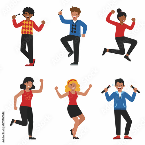 Joyful Crowd: This vibrant illustration showcases a lively group of individuals celebrating with infectious energy, exuding pure glee and enthusiasm. Capturing the spirit of happiness and excitement.