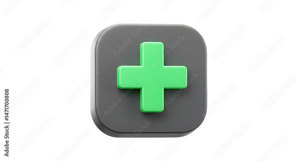 A gray rounded square with a green plus sign in the center on a black background isolated on white background, tarensparent background, png, jpg,jpeg, on transparent background A gray rounded square with a green plus sign in the center on a black background isolated on white background, tarensparent background, png, jpg,jpeg, on transparent background