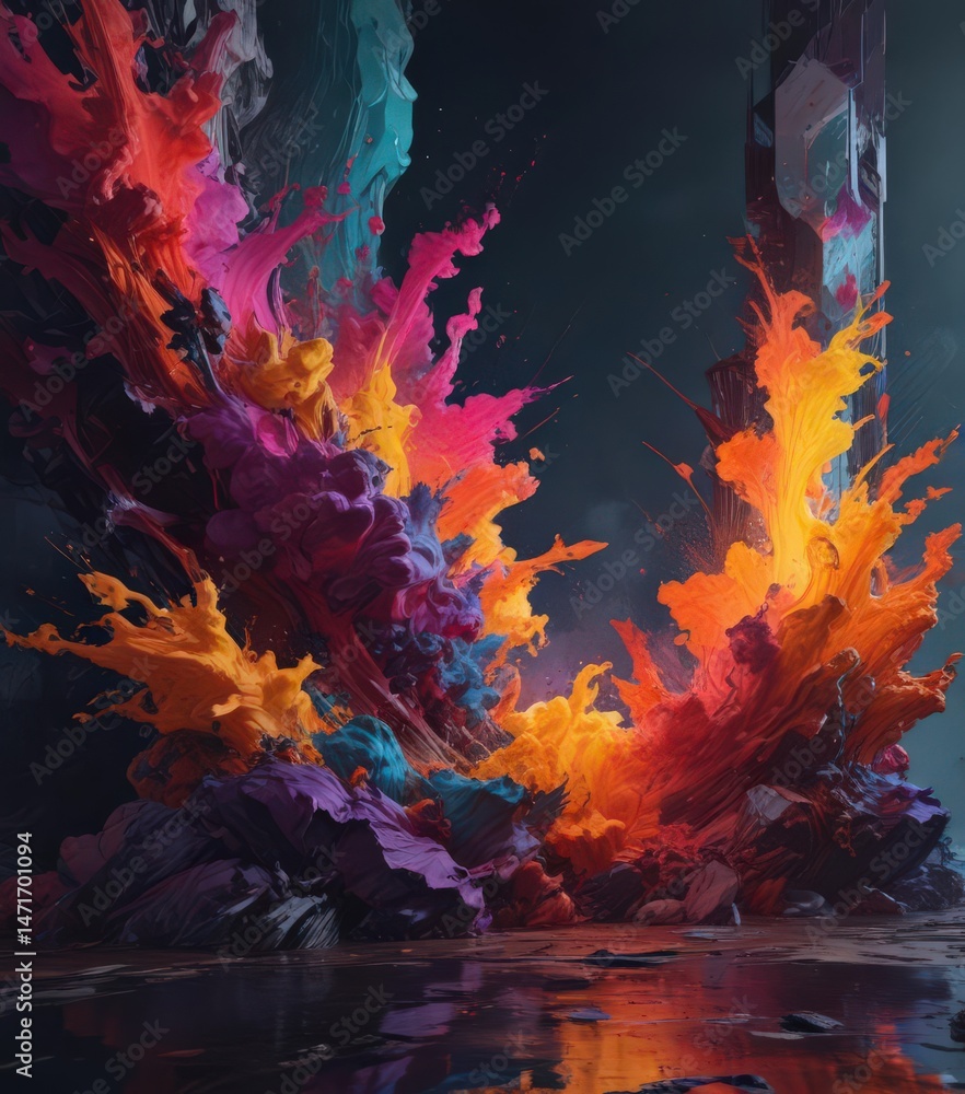 Fototapeta premium Expressive mixed media artwork, bold color palette, dynamic composition, grunge, vibrant, brushstrokes