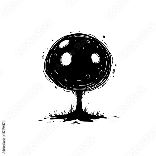 Stylized solitary tree with a round canopy evokes whimsical loneliness