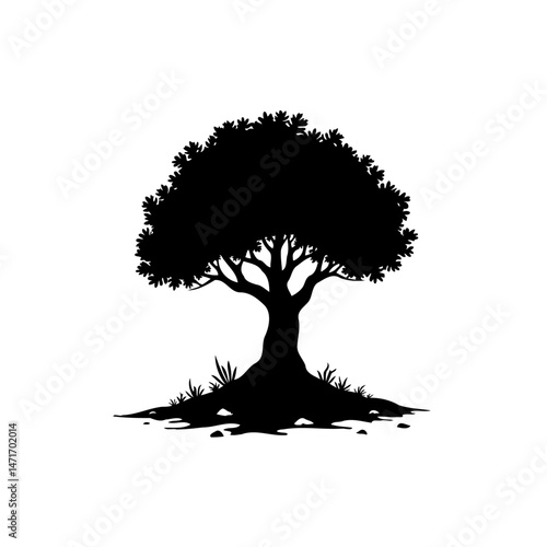 Solitary arboreal silhouette, embodying enduring strength and organic growth
