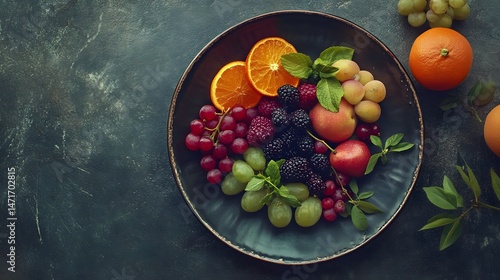Plate of fresh seasonal fruits arranged beautifully for mindful eating