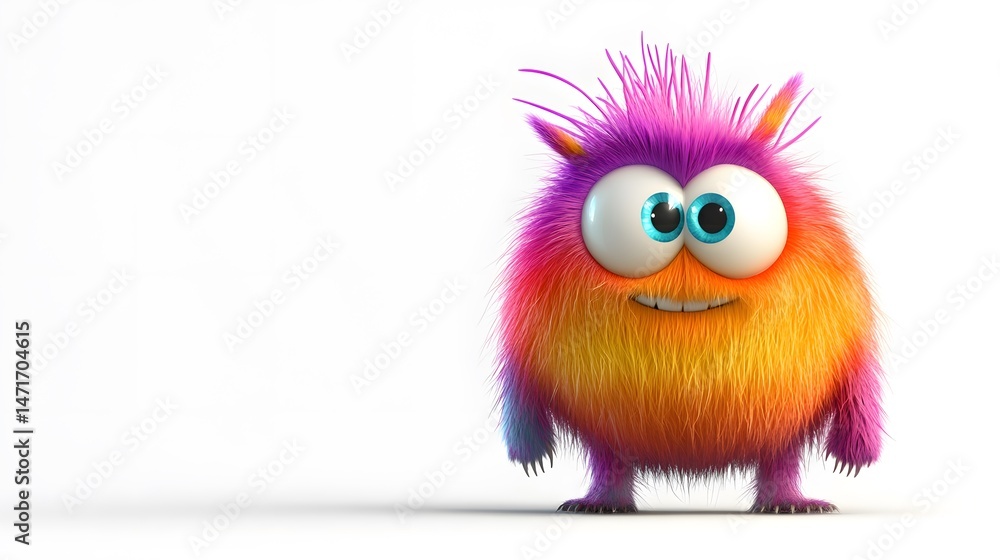 Fototapeta premium Energetic 3D furry animated character with lively expression for kids media
