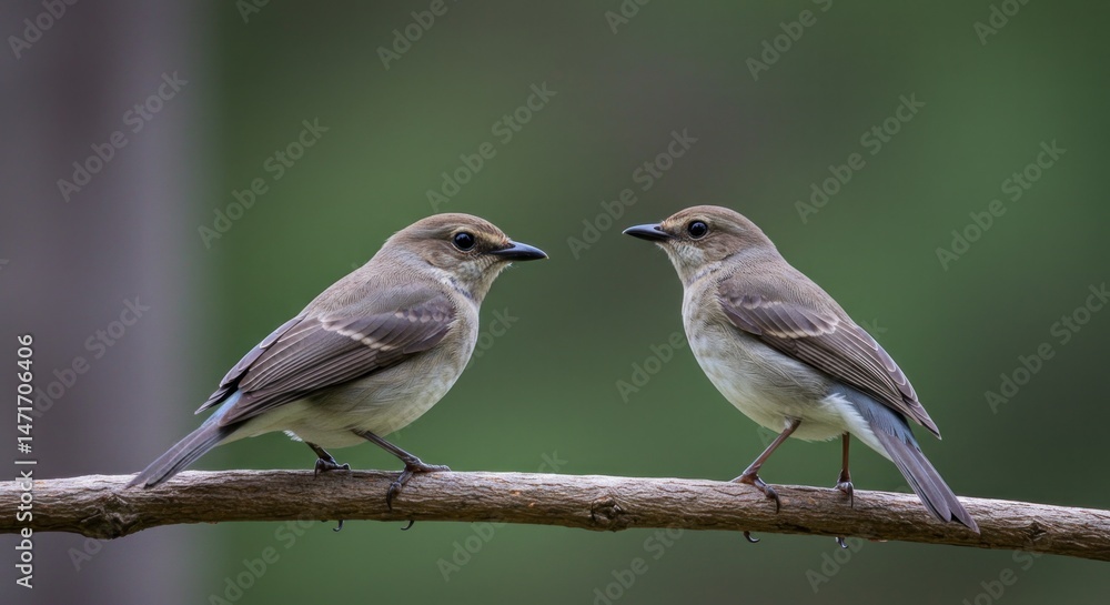 Fototapeta premium A female house sparrow (Passer domesticus) perched quietly, showing her subtle brown plumage and calm demeanor in a natural setting.