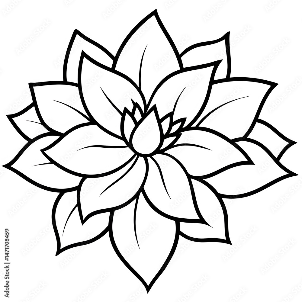 Fototapeta premium A meticulously crafted line art of a delicate flower, showcasing its symmetrical form with each petal and leaf. coloring page illustration