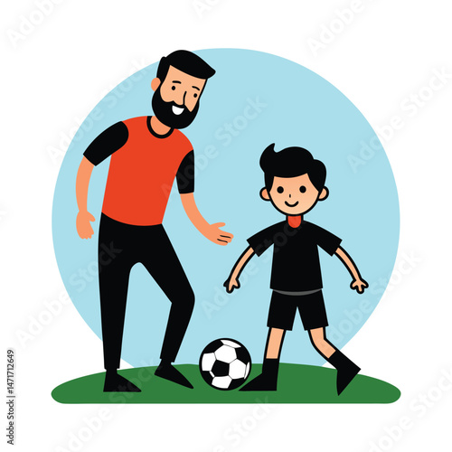 Father and Son Playing Soccer