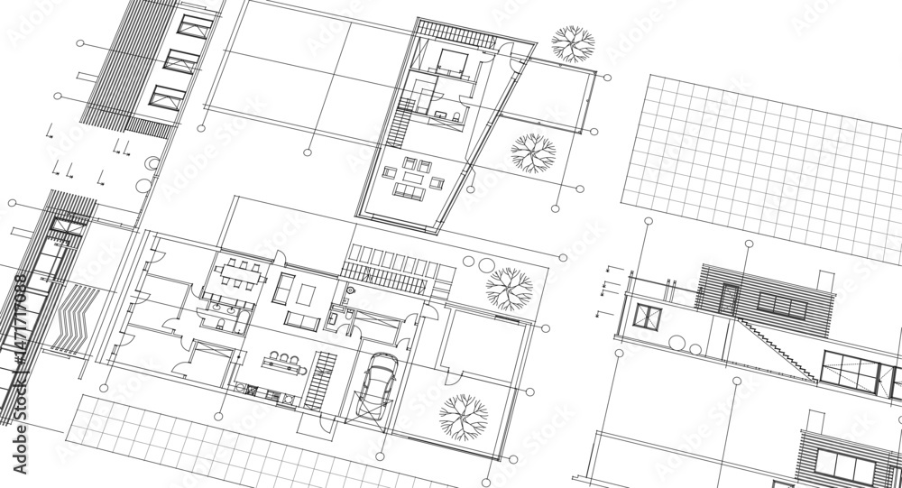 Fototapeta premium residential house plan sketch 3d illustration