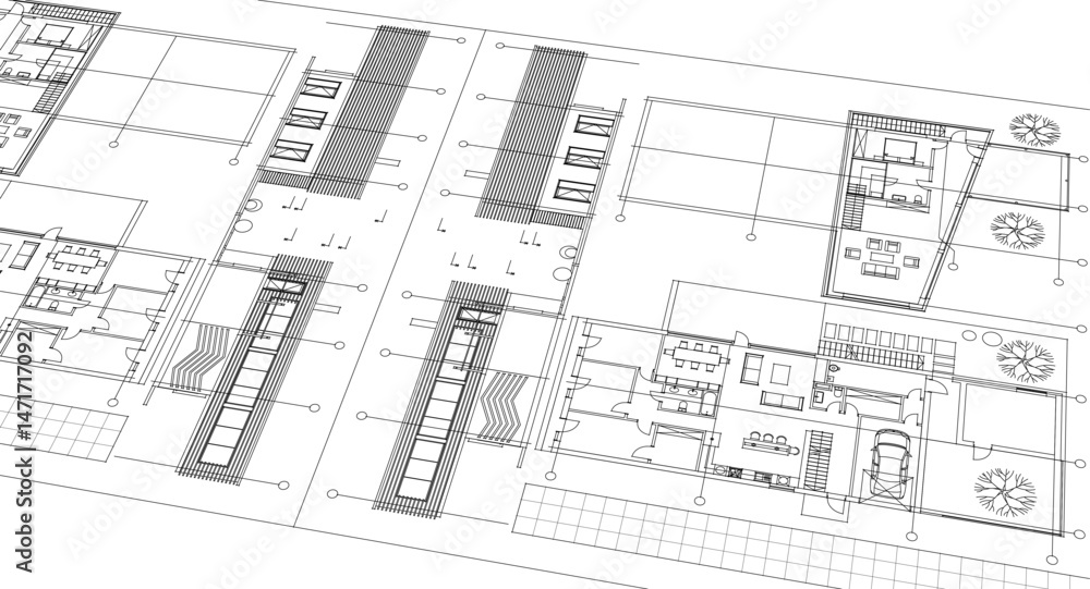 Fototapeta premium residential house plan sketch 3d illustration