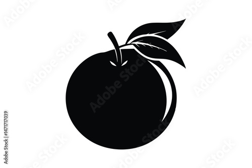 A monochrome apple with attached leaves presents simple and symbolic botanical produce depiction