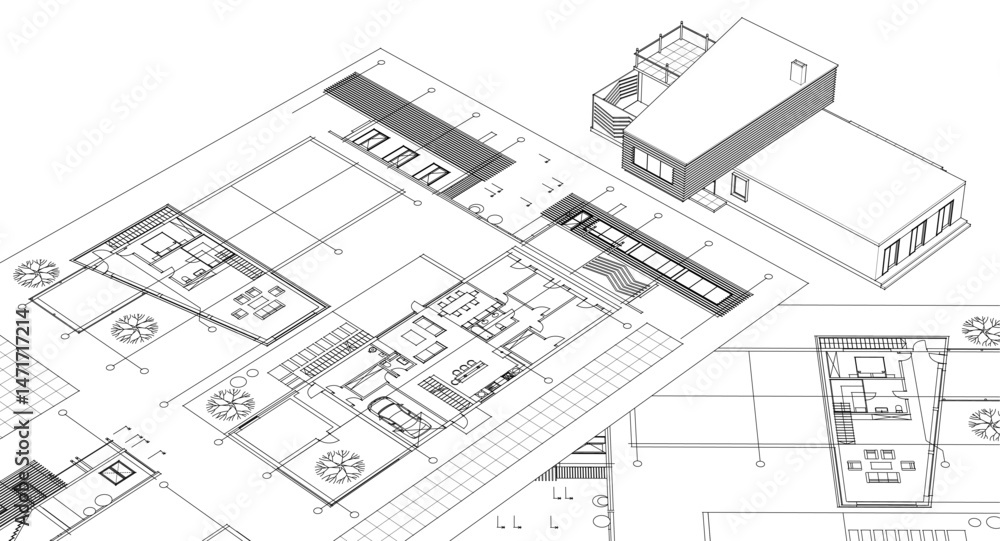 residential house plan sketch 3d illustration residential house plan sketch 3d illustration