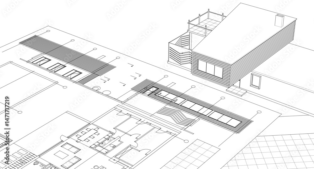 residential house plan sketch 3d illustration residential house plan sketch 3d illustration