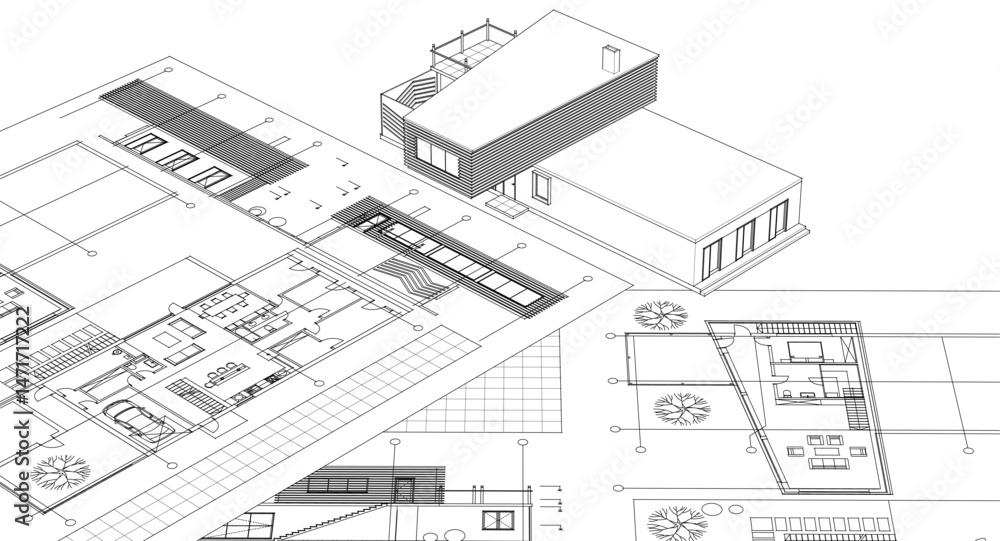 residential house plan sketch 3d illustration residential house plan sketch 3d illustration