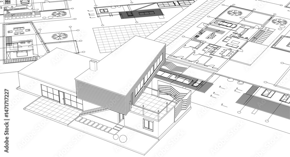 residential house plan sketch 3d illustration residential house plan sketch 3d illustration