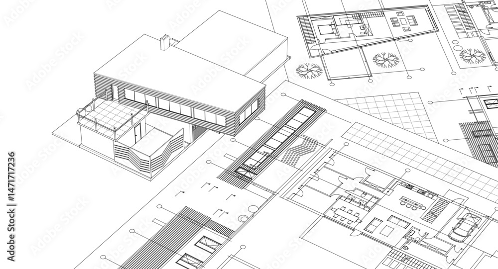 residential house plan sketch 3d illustration residential house plan sketch 3d illustration