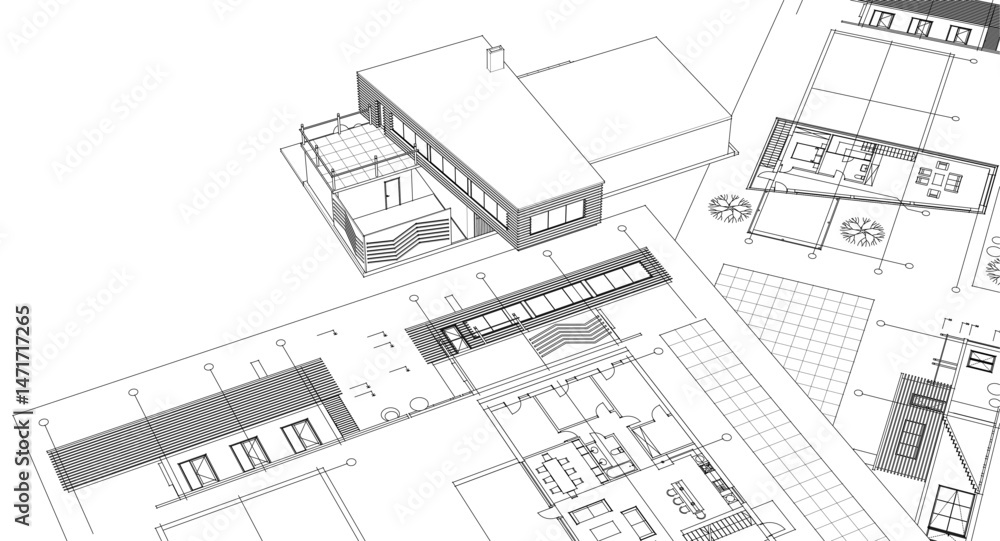 residential house plan sketch 3d illustration residential house plan sketch 3d illustration