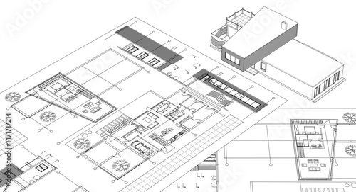 residential house plan sketch 3d illustration