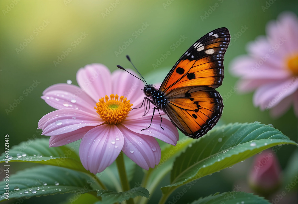 Butterfly in Motion: Delicate Monarch on a Pink Flower Butterfly in Motion: Delicate Monarch on a Pink Flower
