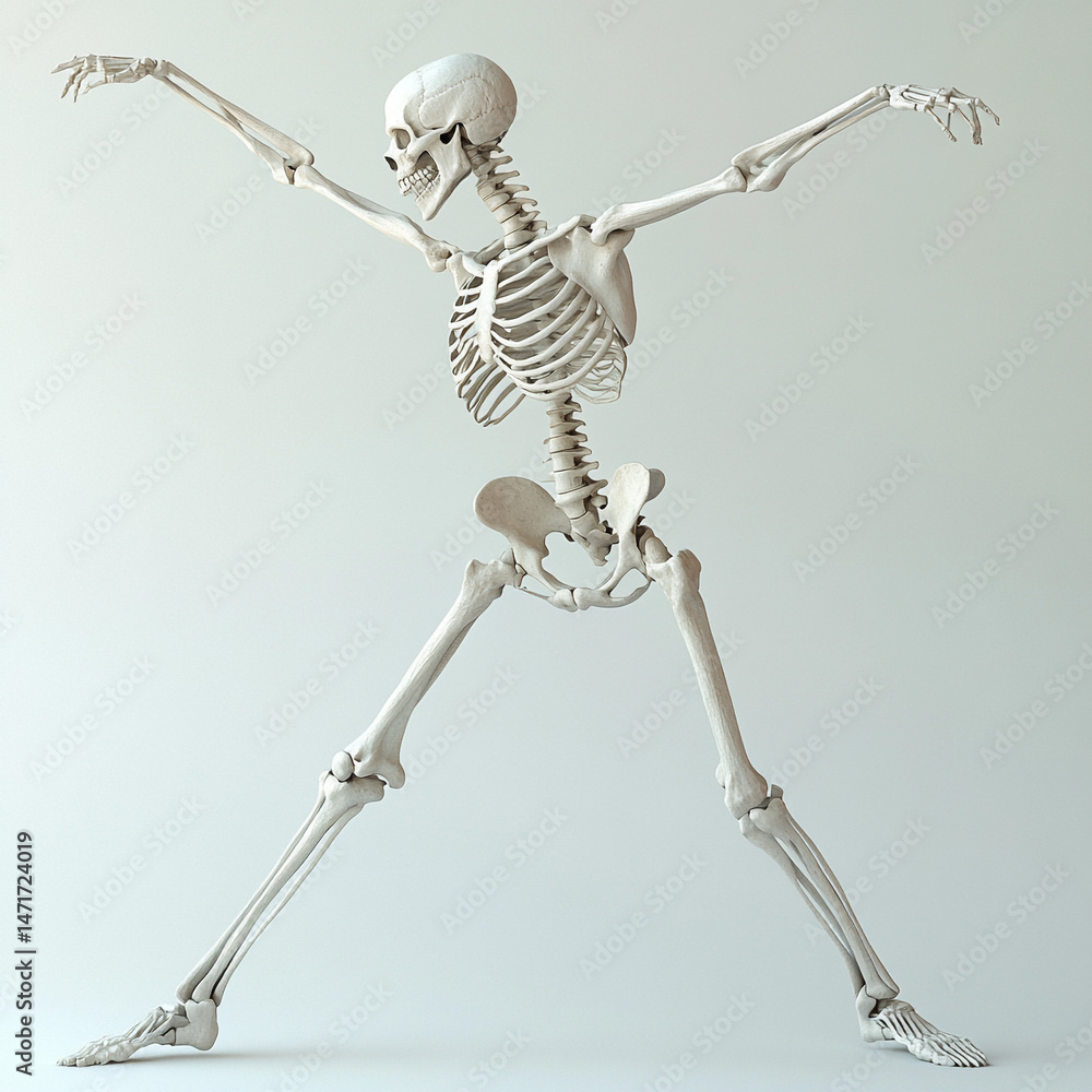 Fototapeta premium Human skeleton in a ballet dancing pose, 3D illustration