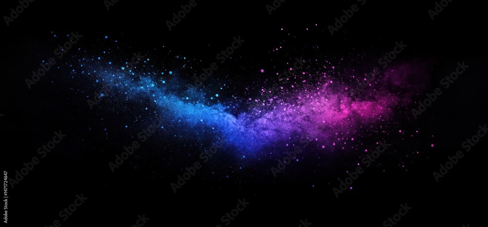Fototapeta premium A galaxy of glowing dust clusters on a black expanse, with blues and pinks mixed