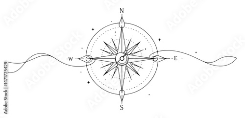 Nautical compass one line sketch