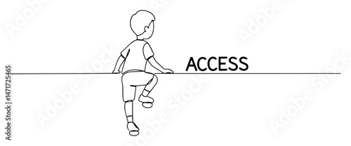 Child with prosthetic leg crossing access barrier, inclusion concept