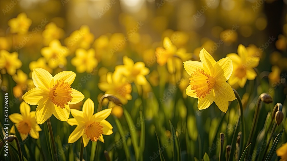 Obraz premium Golden Daffodils in Spring Sunlight, Perfect for a Springtime Design