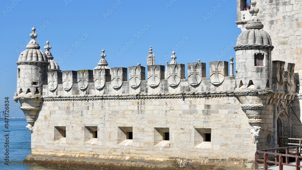 Obraz premium Belem Tower Terrace Exterior on Tagus River, Lisbon, Portugal