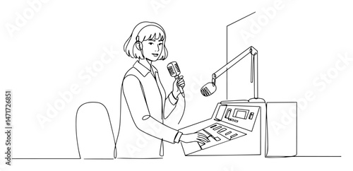 female radio host vector line illustration