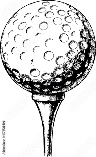 Vintage Etching Style Golf Ball Vector Illustration - Hand Drawn Black and White Golf Ball Sketch for Posters and Prints
