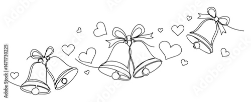 Minimal continuous line love bells illustration