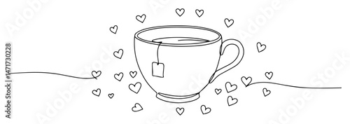 Romantic tea break continuous line art