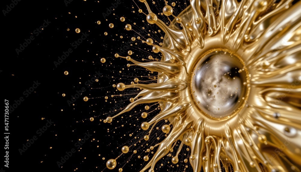 Abstract Golden Liquid Splash Creating Dynamic Patterns and Textures on Black Background Abstract Golden Liquid Splash Creating Dynamic Patterns and Textures on Black Background