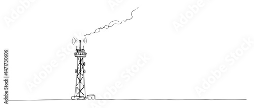 lone communication tower postapocalypse vector