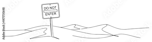 black and white vector of do not enter warning sign in deserted sand dunes landscape