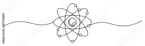 simple continuous line vector of atom with electrons, science and physics symbol