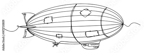 minimal line art of classic zeppelin airship in flight, vintage aviation vector