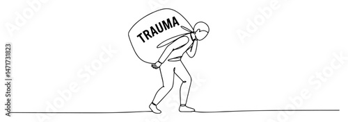 black and white vector of a man carrying trauma in a heavy sack on his back