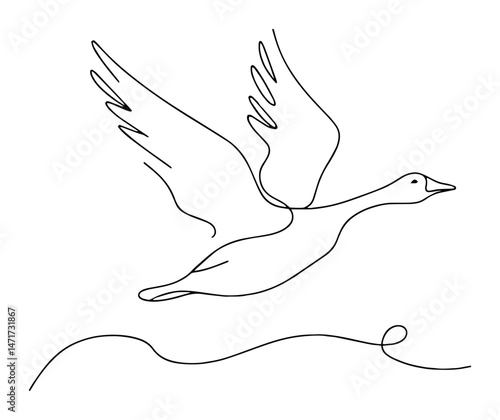 minimalist flying goose vector in continuous line style, great for nature and wildlife designs