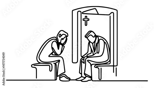 confession scene lineart vector