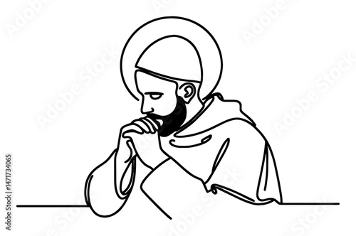 simple line art of a praying saint, religious and spiritual vector design